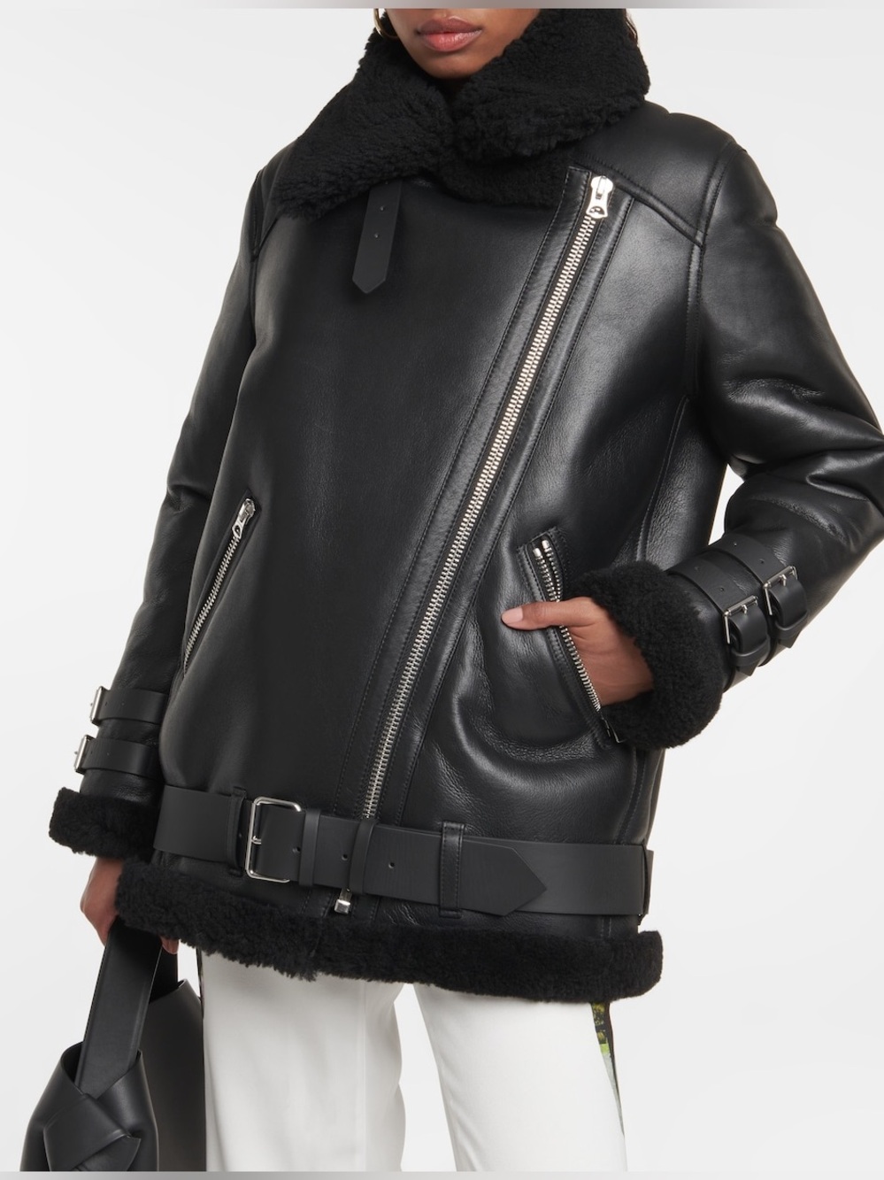 Acne Studios Black Leather Shearling Velocite Jacket
